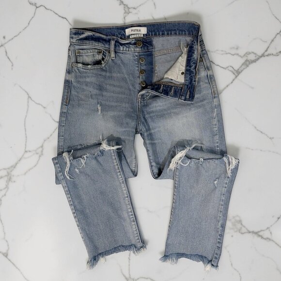 pistola Denim - Pistola Charlie High Rise Crop Jeans Size 27 Distressed Denim Raw Frayed Hems